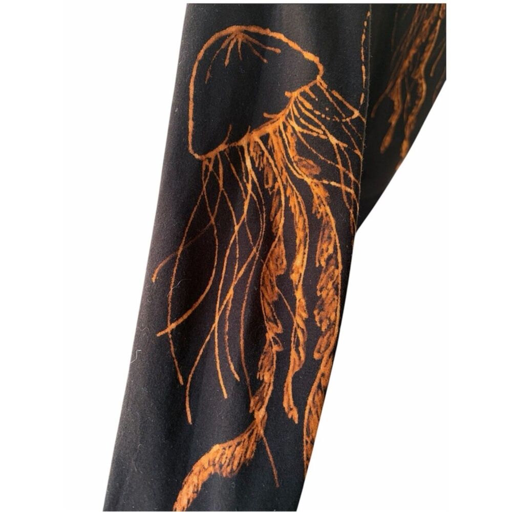 Wearable Art Black Leggings w/ Hand Painted Orange Jellyfish Graphic 🪼 - Picture 2 of 4